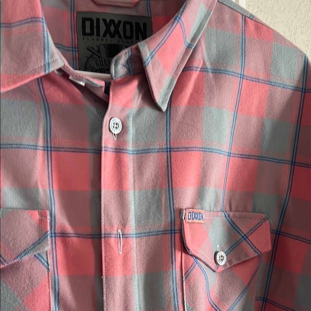 DIXXON Pink and Gray Casual Button Down Shirt